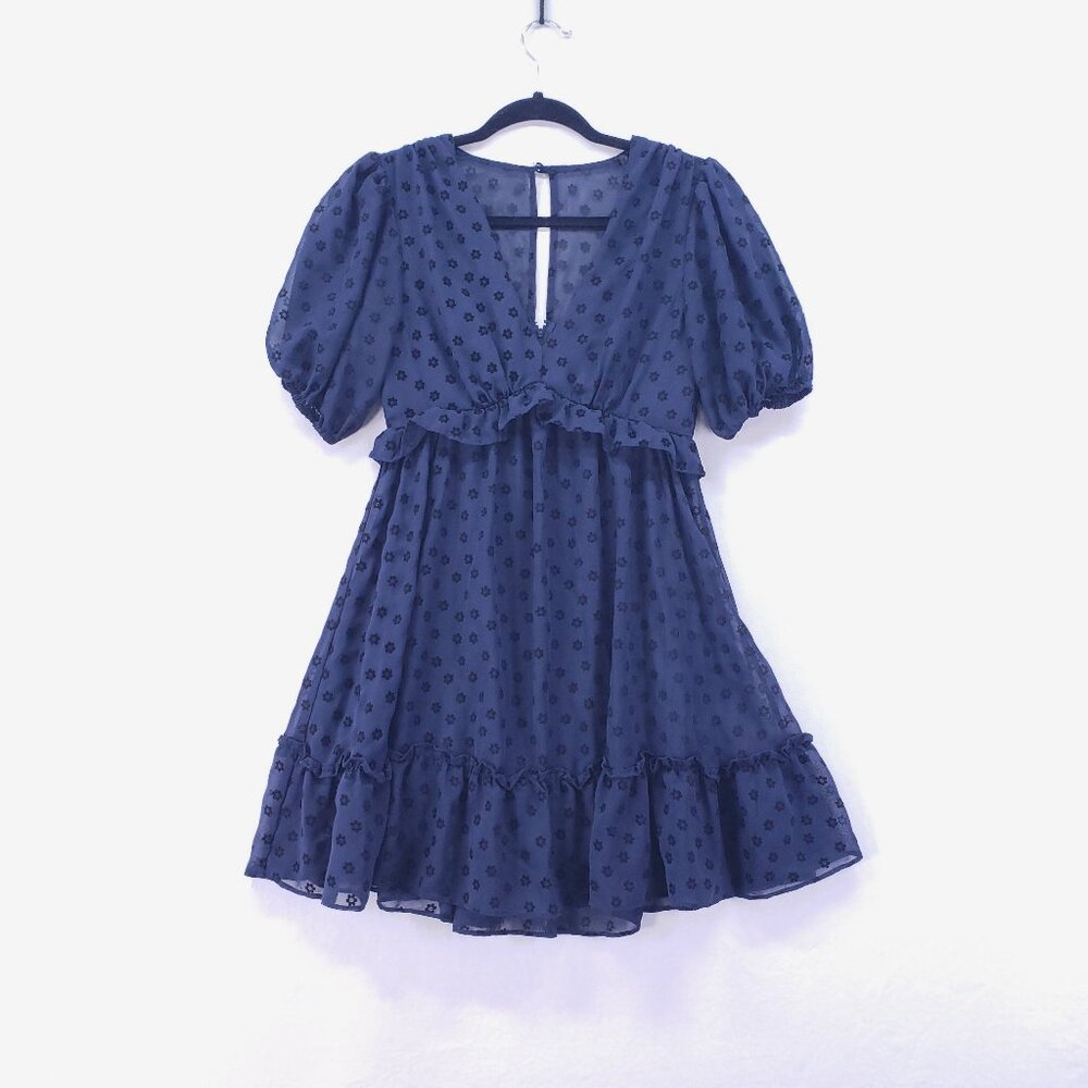 B. Darlin Formal Mini Dress Junior's 1/2 Prom Puff Sleeve Ruffle Babydoll